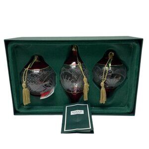 Marquis by Waterford Ruby Holiday Ornaments Set of 3 Cut Crystal Red Clear Glass